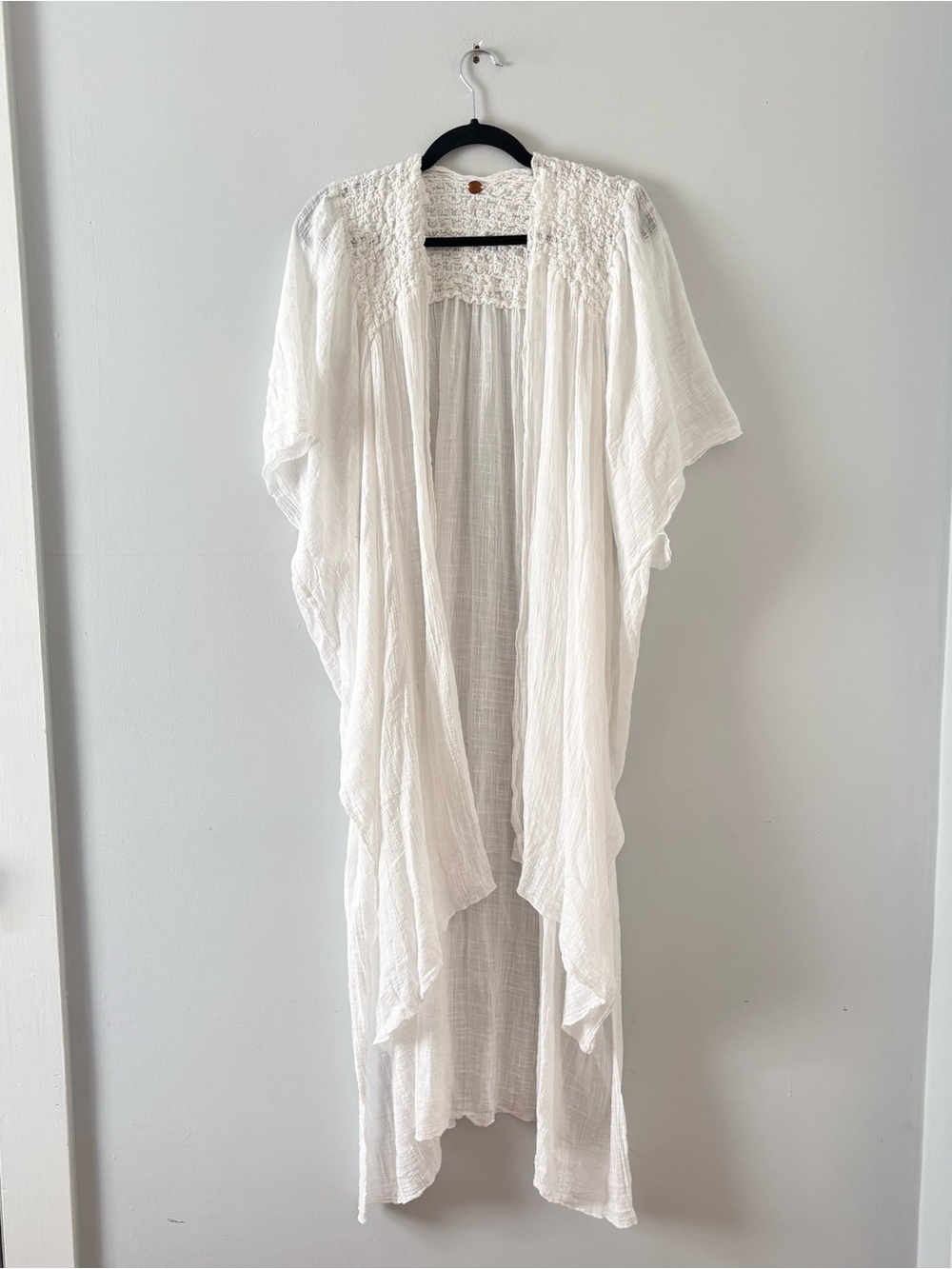 FP One Sheer Longline Kimono Maxi Short Sleeve Flowy Boho Chic White